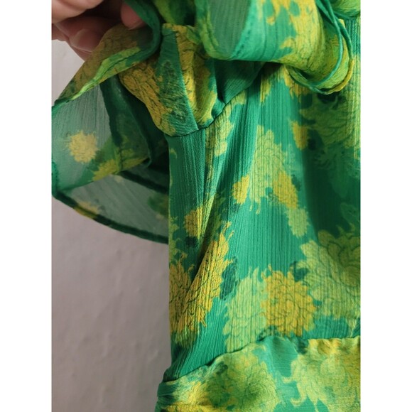 De La Vali Palmera Green Floral Chiffon Maxi Dress UK 12 US 8 Ruffle Sleeve $676 - Picture 7 of 16